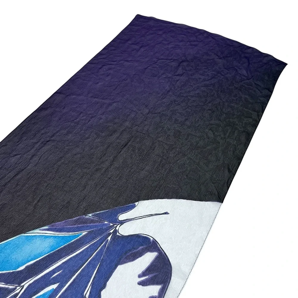 Worth New York Silk Scarf Large Leaf Print 72x21 Colorblock Blue‎ Purple